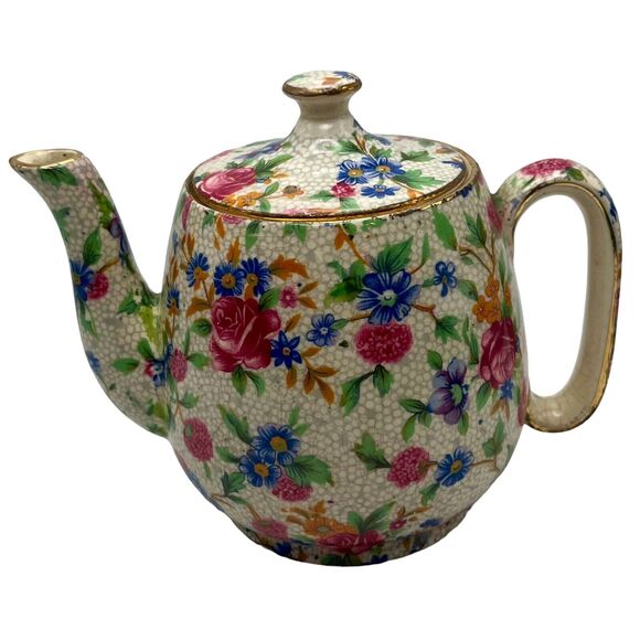 Vintage Royal Winton Teapot England Grimwades Old Cottage Chintz Pre 1960 1 Cup - Picture 1 of 16